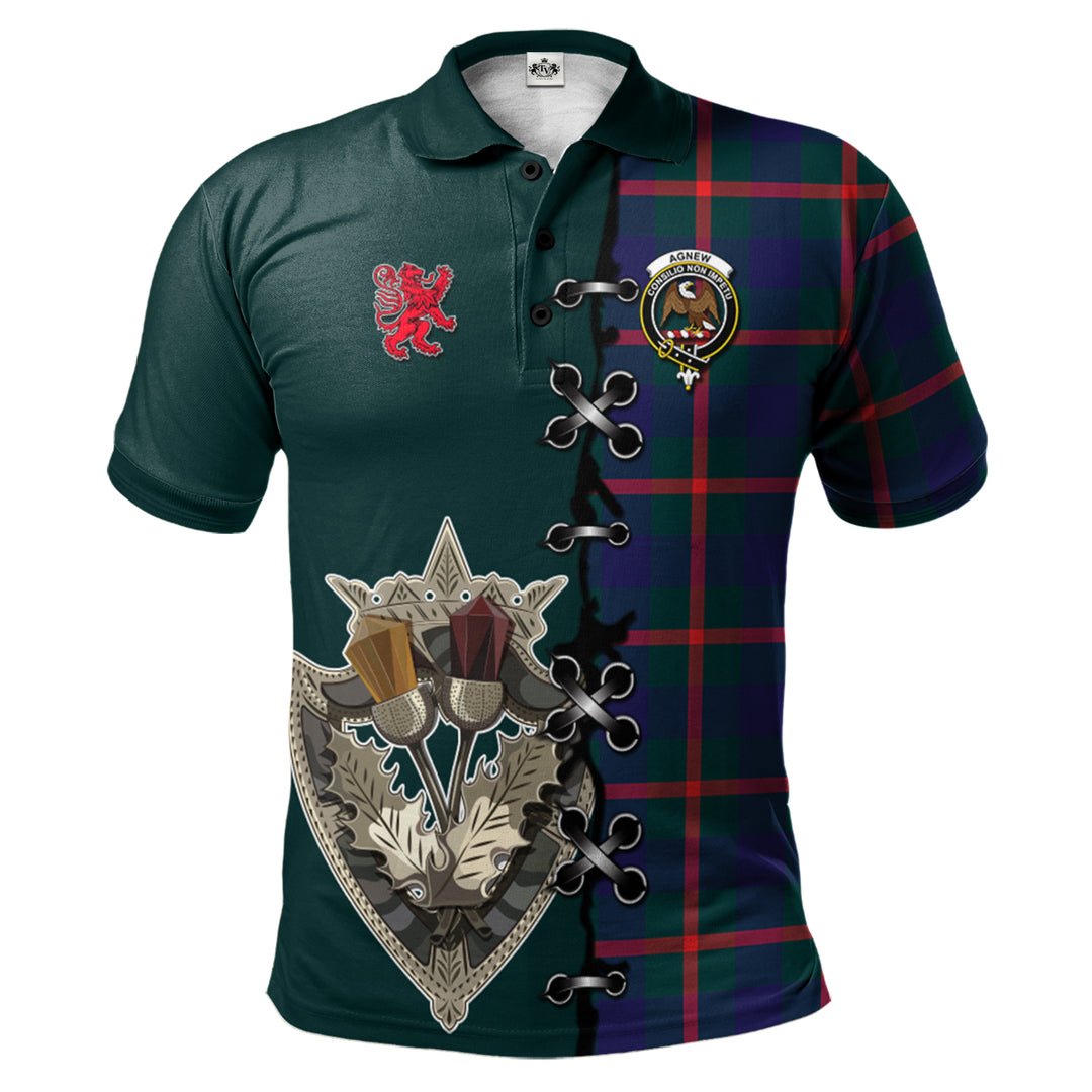 Clan Agnew Modern Tartan Polo Shirt - Lion Rampant And Celtic Thistle Style LQ56 Agnew Modern Tartan Tartan Polo   