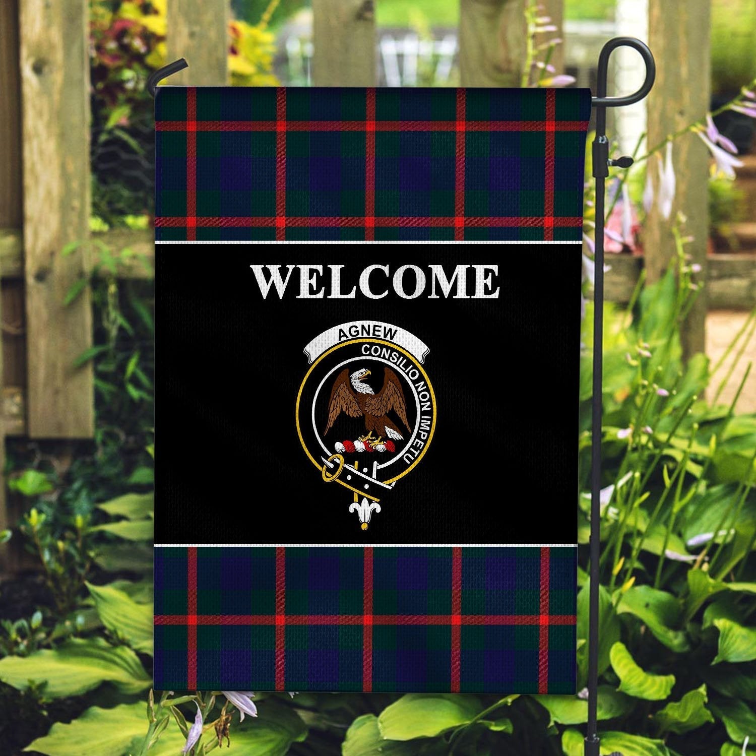 Clan Agnew Tartan Crest Black Garden Flag LG24 Clan Agnew Tartan Today   