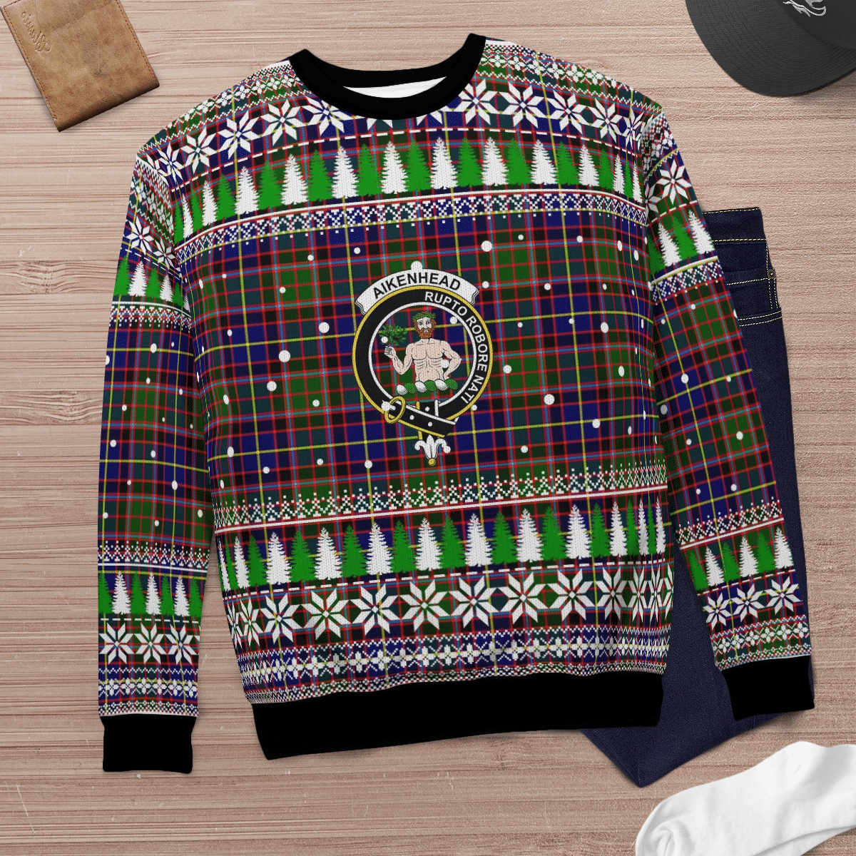 Clan Aikenhead Crest Tartan Christmas Ugly Sweater SN62 Aikenhead Crest Tartan Tartan Ugly Sweater   