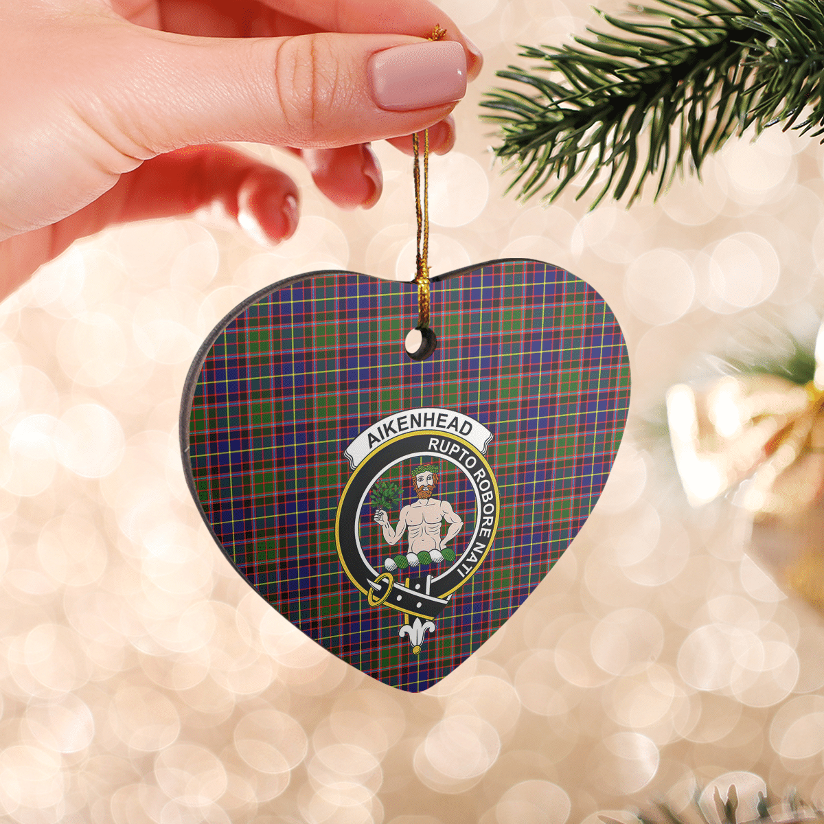 Clan Aikenhead Tartan Crest Heart Ceramic Ornament BV63 Aikenhead Tartan Tartan Christmas   