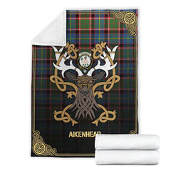 Clan Aikenhead Tartan Crest Premium Blanket Celtic Stag Style LF27 Clan Aikenhead Tartan Today   