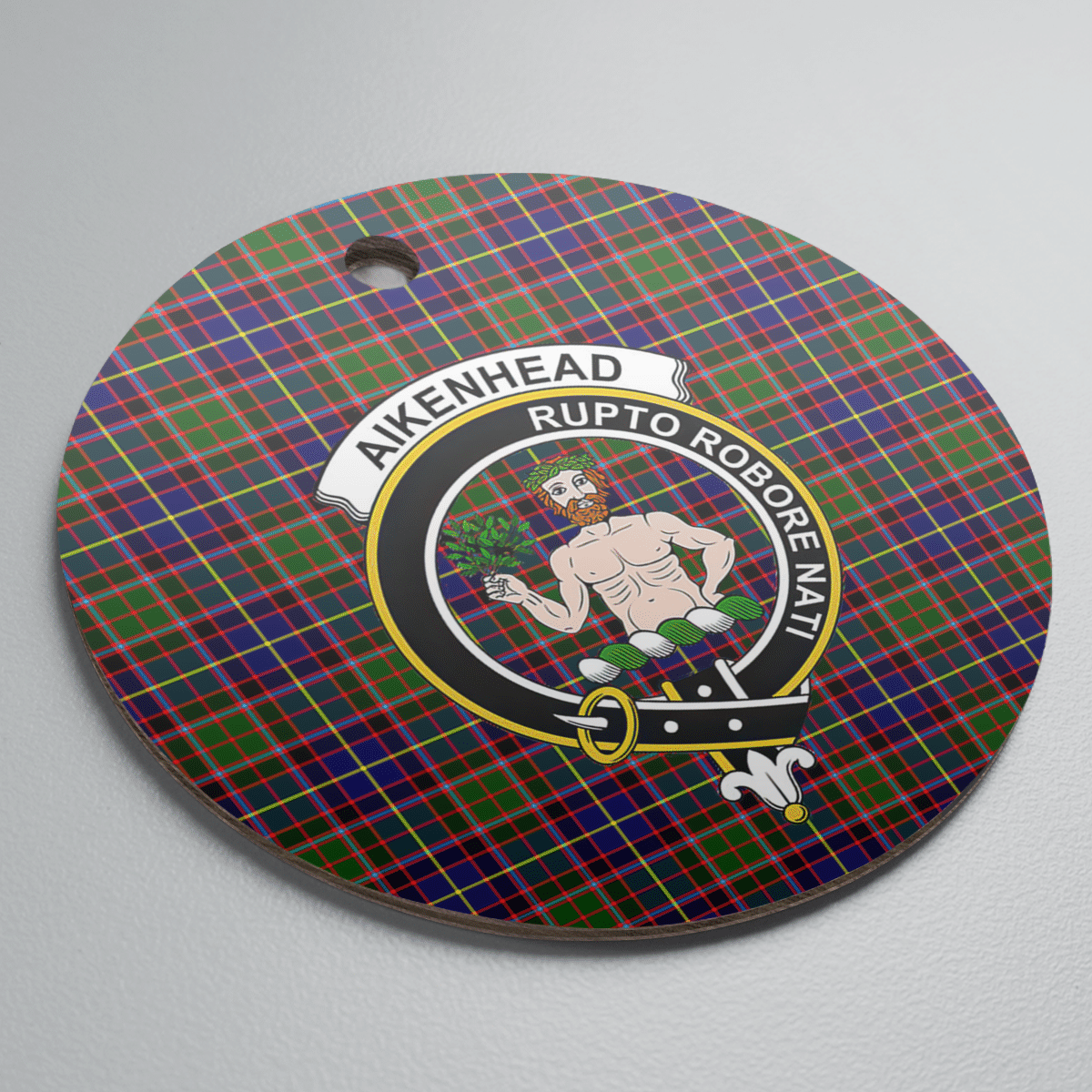 Clan Aikenhead Tartan Crest Round Ceramic Ornament AG27 Aikenhead Tartan Tartan Christmas   