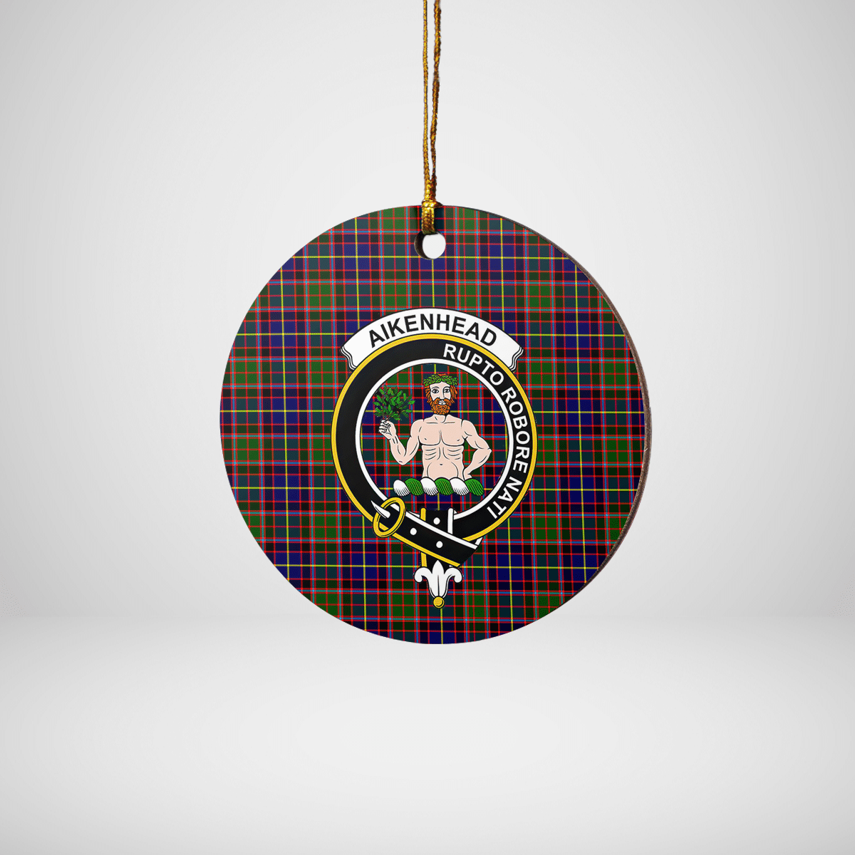 Clan Aikenhead Tartan Crest Round Ceramic Ornament AG27 Aikenhead Tartan Tartan Christmas   