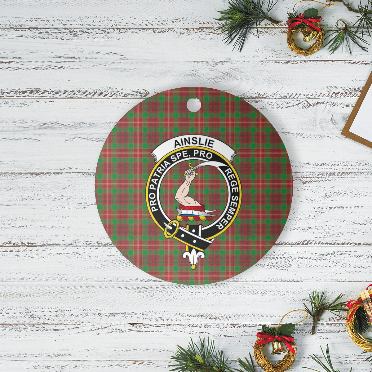 Clan Ainslie 2 Tartan Crest Round Ceramic Ornament KV15 Ainslie 2 Tartan Tartan Christmas   