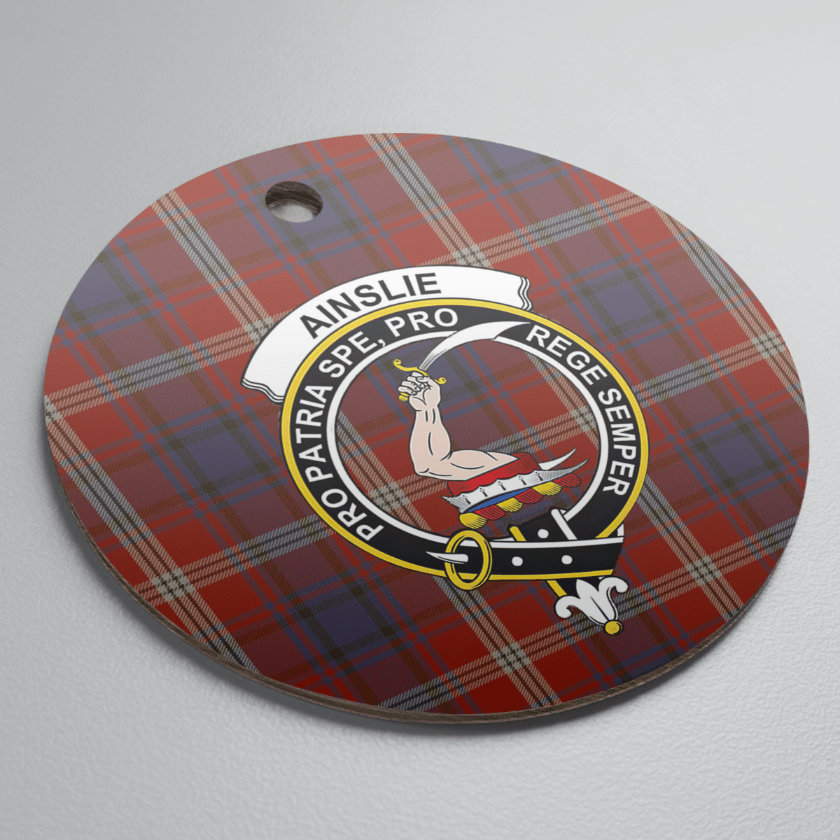 Clan Ainslie Tartan Crest Round Ceramic Ornament NQ18 Ainslie Tartan Tartan Christmas   