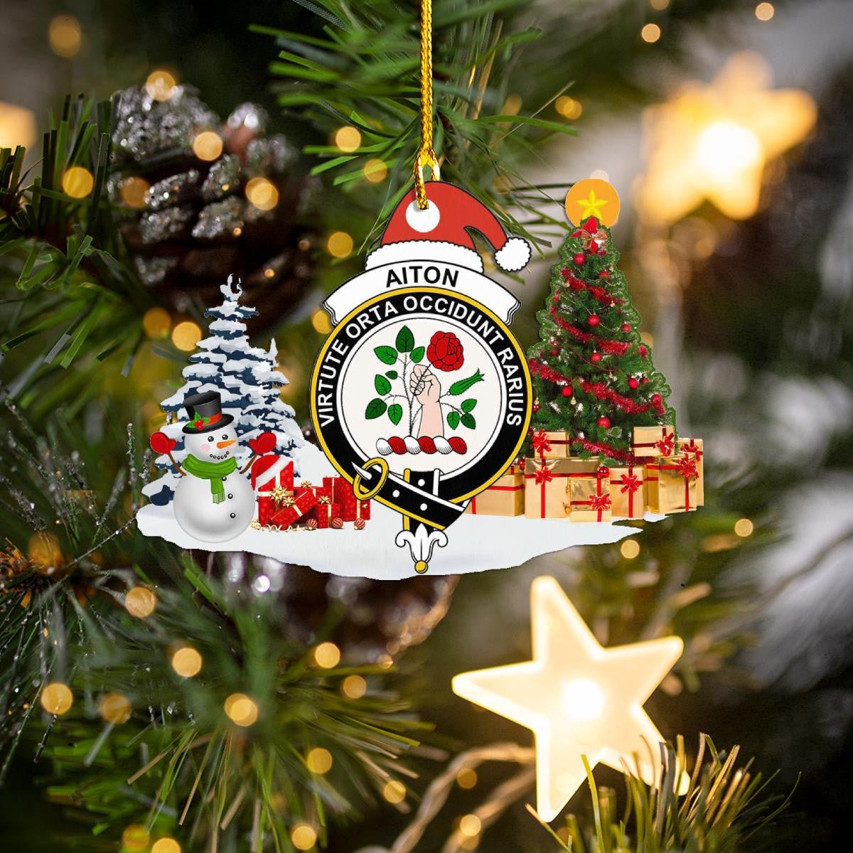 Clan Aiton Crest Tartan Acrylic Christmas Ornament UE47 Aiton Tartan Tartan Christmas   