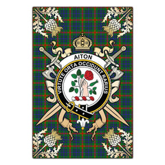 Clan Aiton Tartan Crest Black Garden Flag  - Gold Thistle  VL13 Clan Aiton Tartan Today   