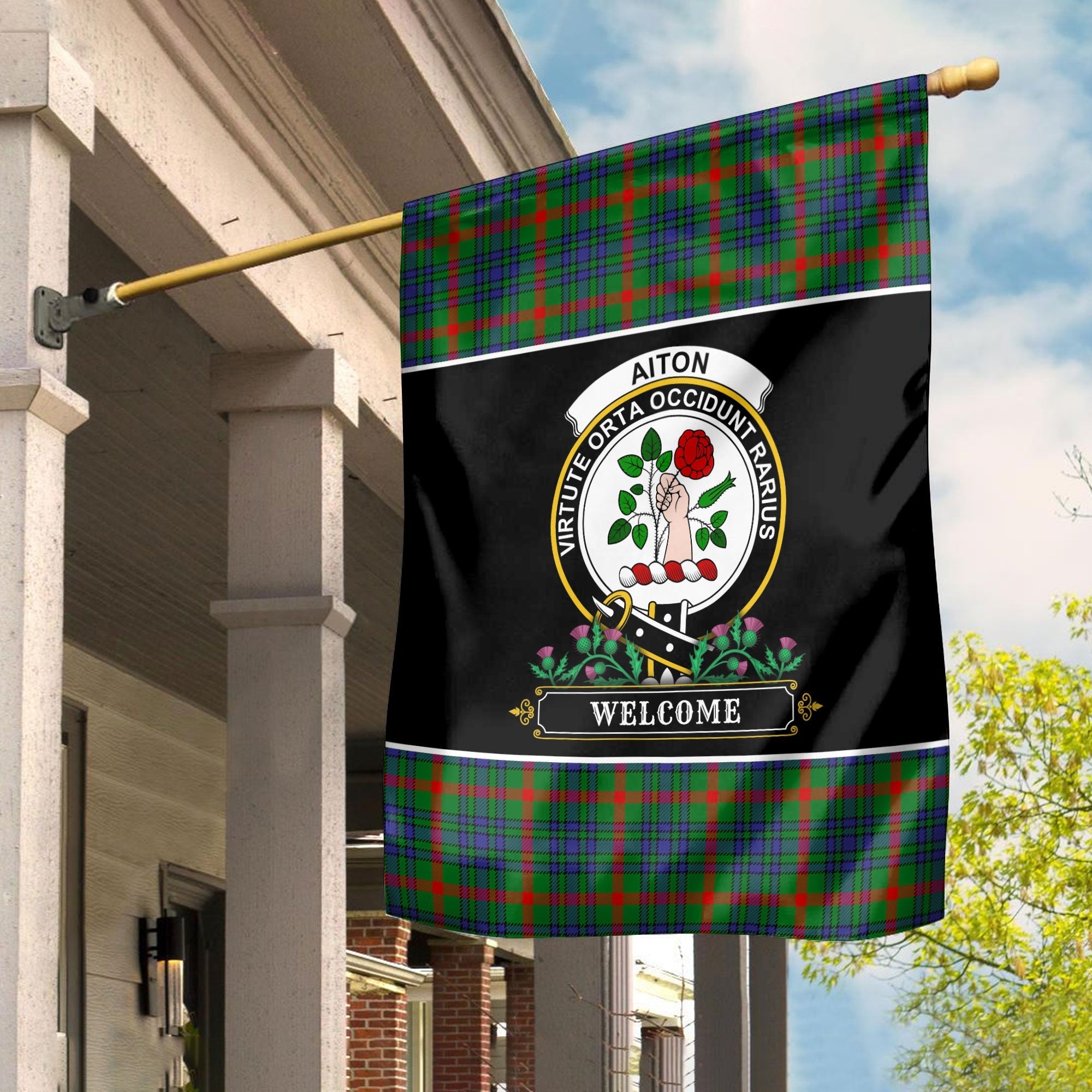 Clan Aiton Tartan Crest Garden Flag  - Welcome  XB18 Clan Aiton Tartan Today   