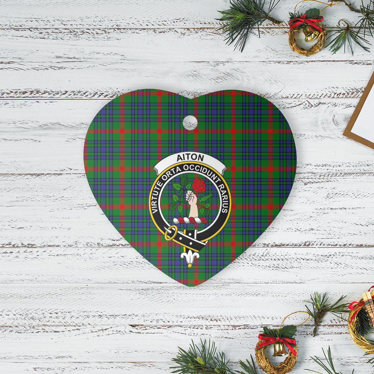 Clan Aiton Tartan Crest Heart Ceramic Ornament GM98 Aiton Tartan Tartan Christmas   