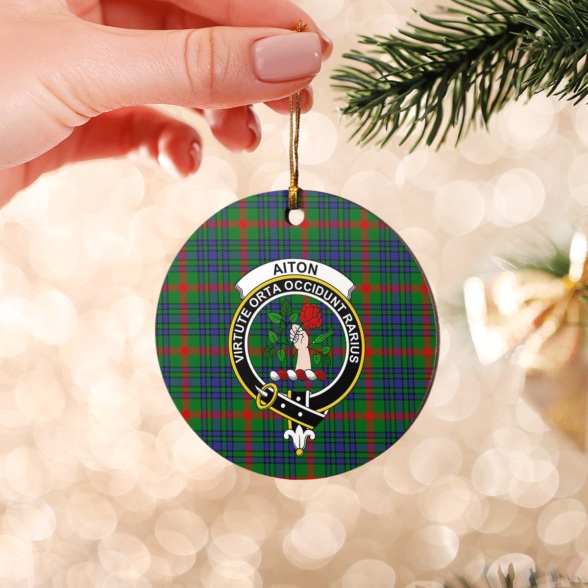 Clan Aiton Tartan Crest Round Ceramic Ornament MY36 Aiton Tartan Tartan Christmas   