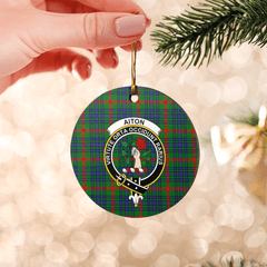 Clan Aiton Tartan Crest Round Ceramic Ornament MY36 Aiton Tartan Tartan Christmas   