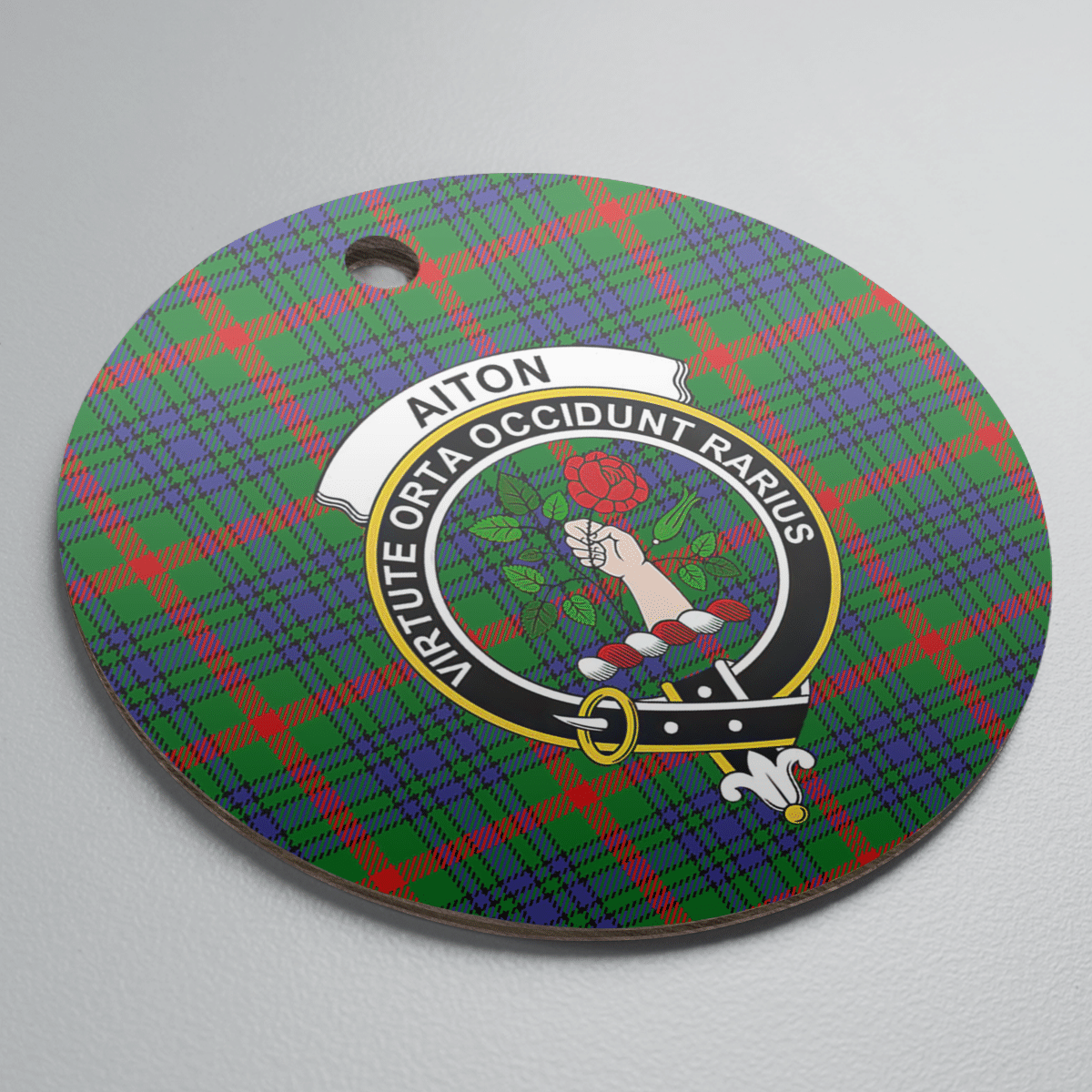 Clan Aiton Tartan Crest Round Ceramic Ornament MY36 Aiton Tartan Tartan Christmas   