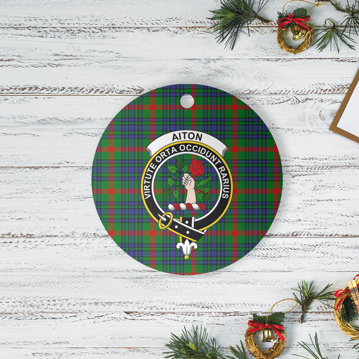 Clan Aiton Tartan Crest Round Ceramic Ornament MY36 Aiton Tartan Tartan Christmas   