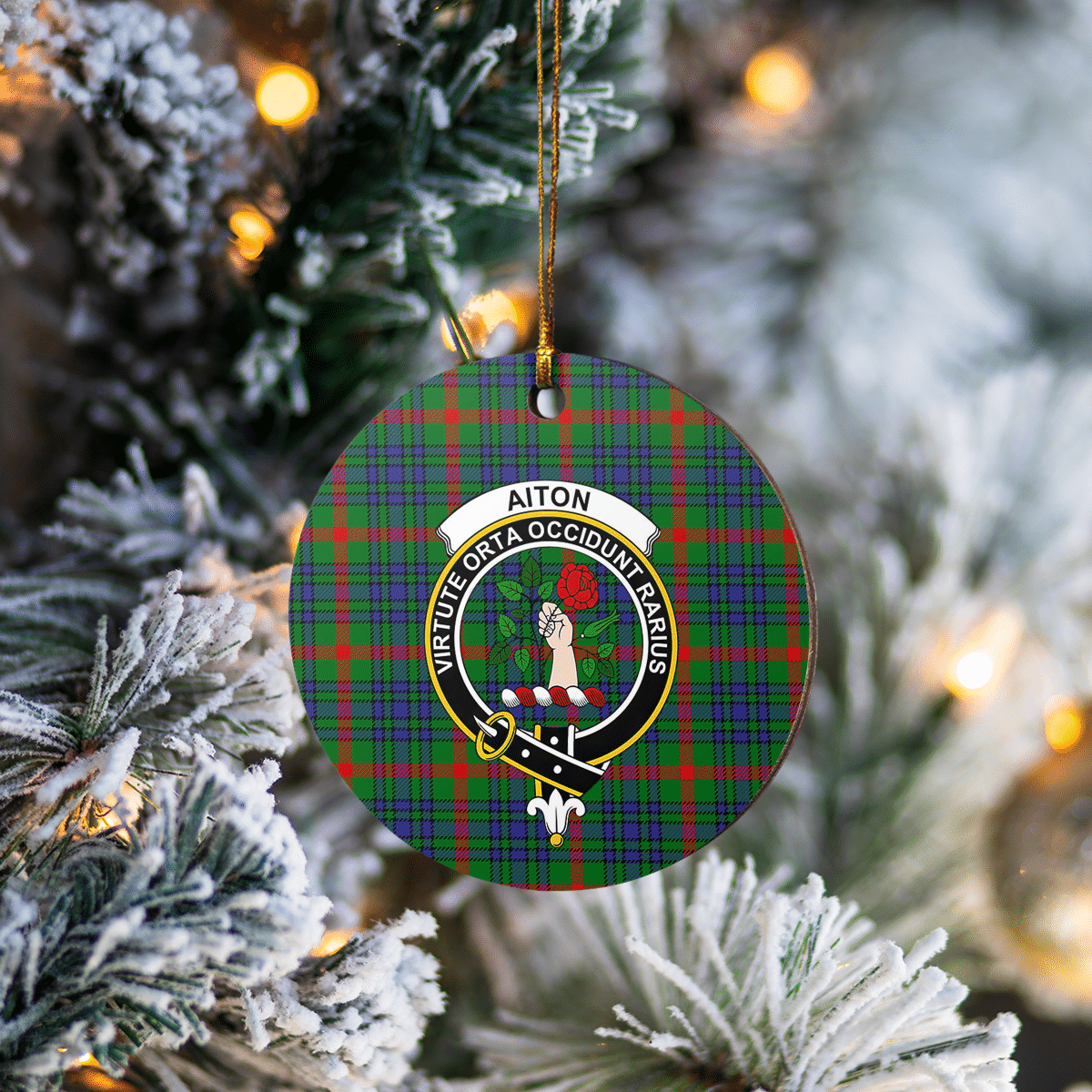 Clan Aiton Tartan Crest Round Ceramic Ornament MY36 Aiton Tartan Tartan Christmas   