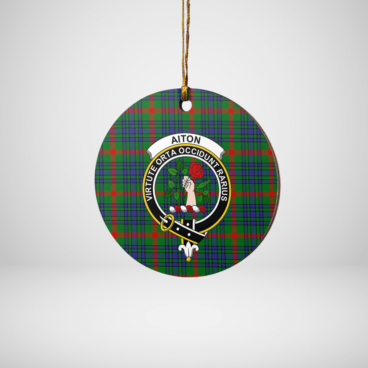 Clan Aiton Tartan Crest Round Ceramic Ornament MY36 Aiton Tartan Tartan Christmas   