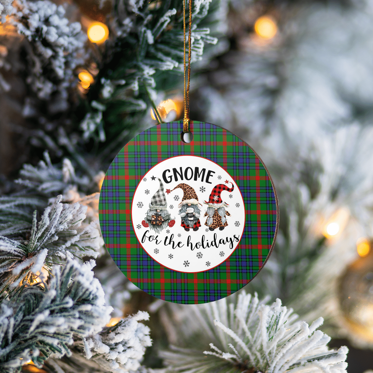 Clan Aiton Tartan Gnome Round Ceramic Ornament BQ30 Aiton Tartan Tartan Christmas   