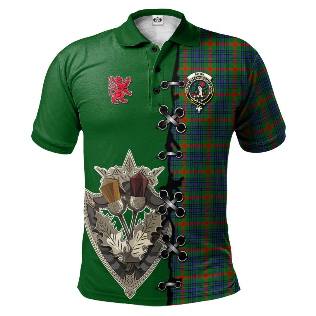 Clan Aiton Tartan Polo Shirt - Lion Rampant And Celtic Thistle Style UE20 Aiton Tartan Tartan Polo   