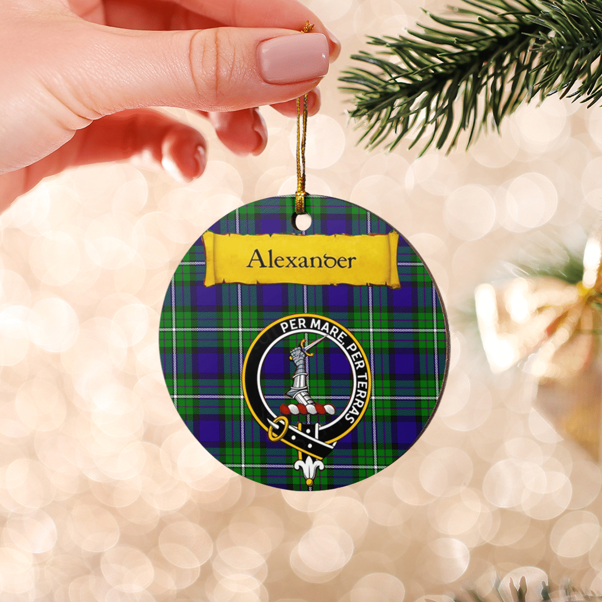 Clan Alexander Tartan Crest Round Ceramic Ornament EL57 Alexander Tartan Tartan Christmas   