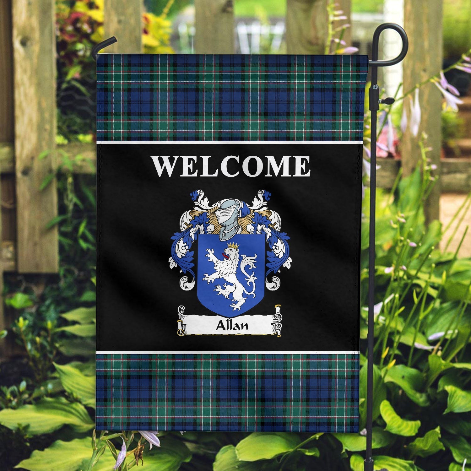 Clan Allan Tartan Crest Black Garden Flag DR83 Clan Hall Tartan Today   