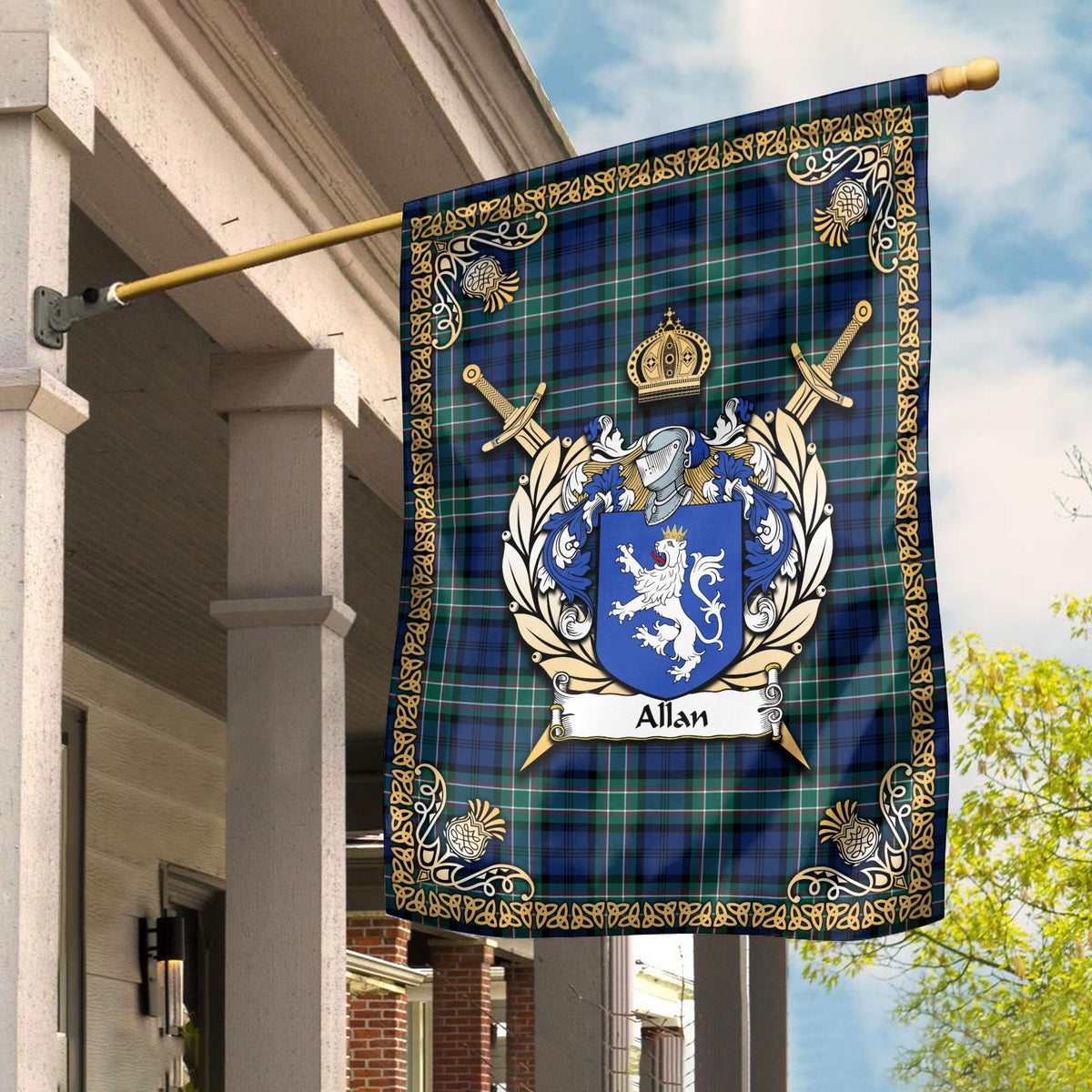 Clan Allan Tartan Crest Garden Flag  - Celtic Thistle  VR77 Clan Hall Tartan Today   