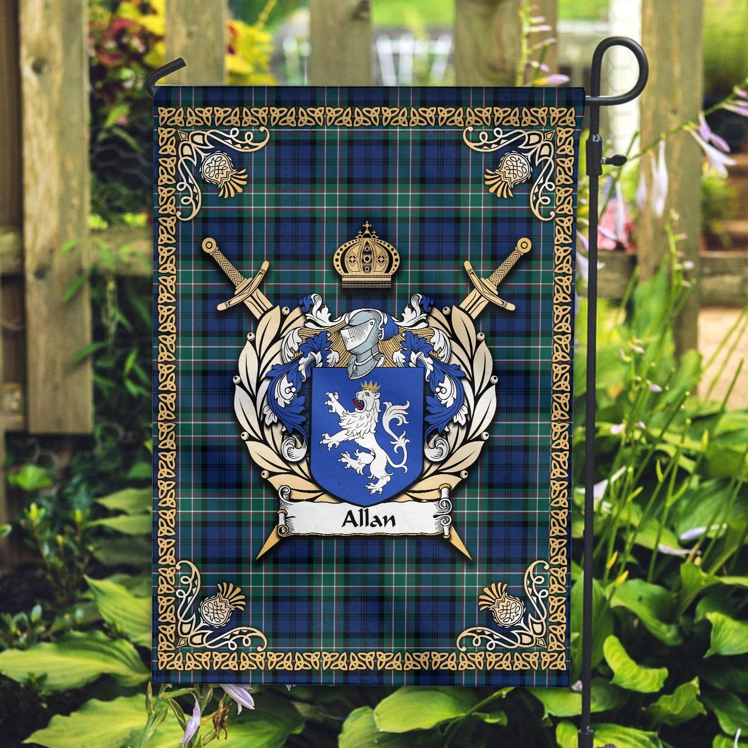 Clan Allan Tartan Crest Garden Flag  - Celtic Thistle  VR77 Clan Hall Tartan Today   