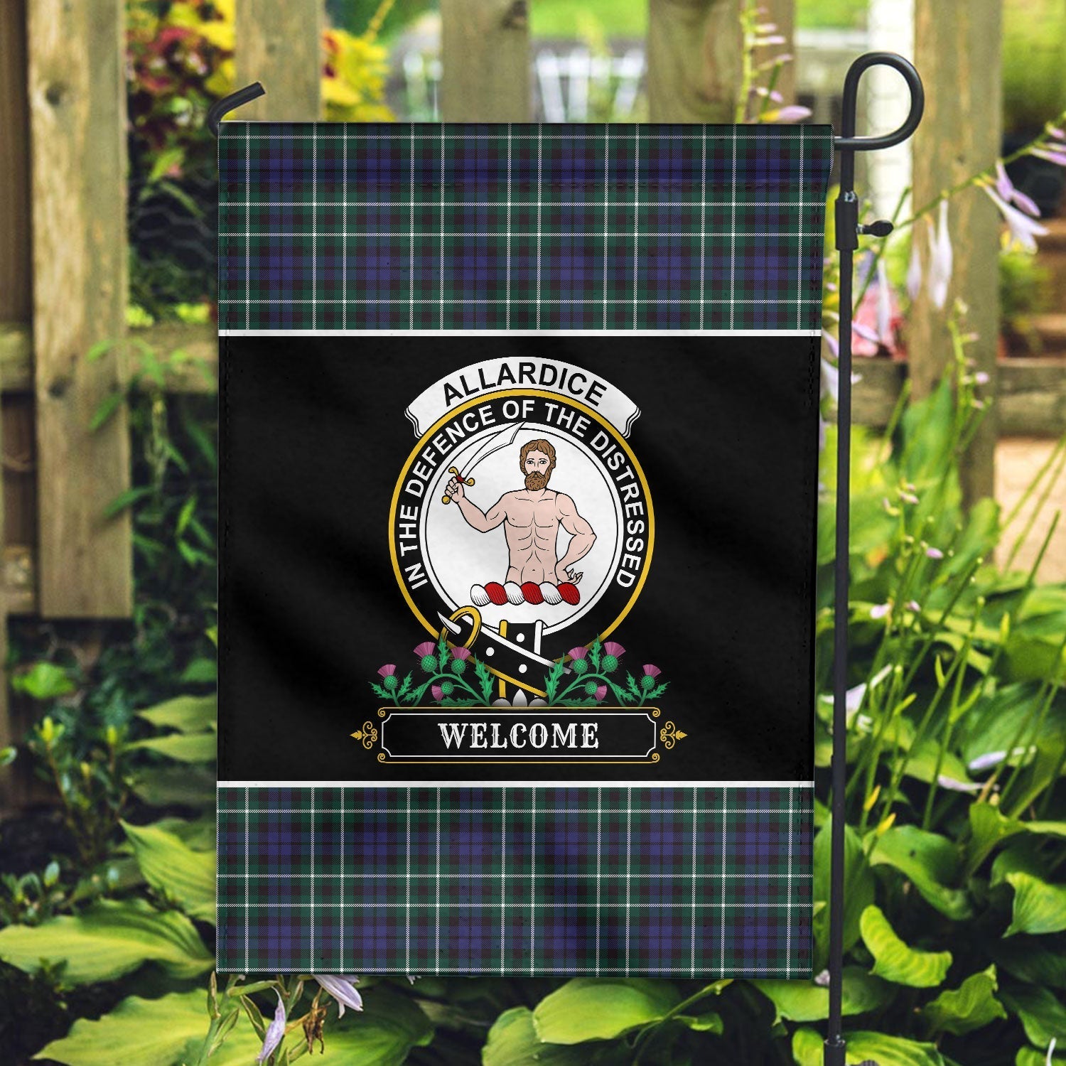 Clan Allardice Tartan Crest Garden Flag  - Welcome  IR40 Clan Allardice Tartan Today   