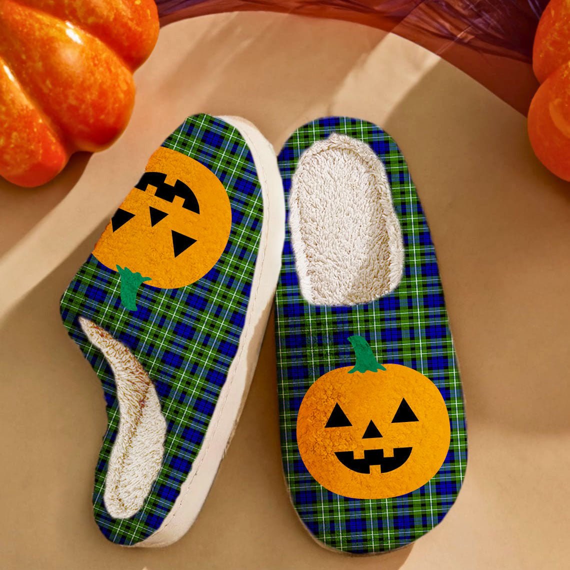 Clan Allardice Tartan Halloween Pumpkin Slippers, Fluffy Spooky Slippers LV50 Allardice Tartan Tartan Halloween   