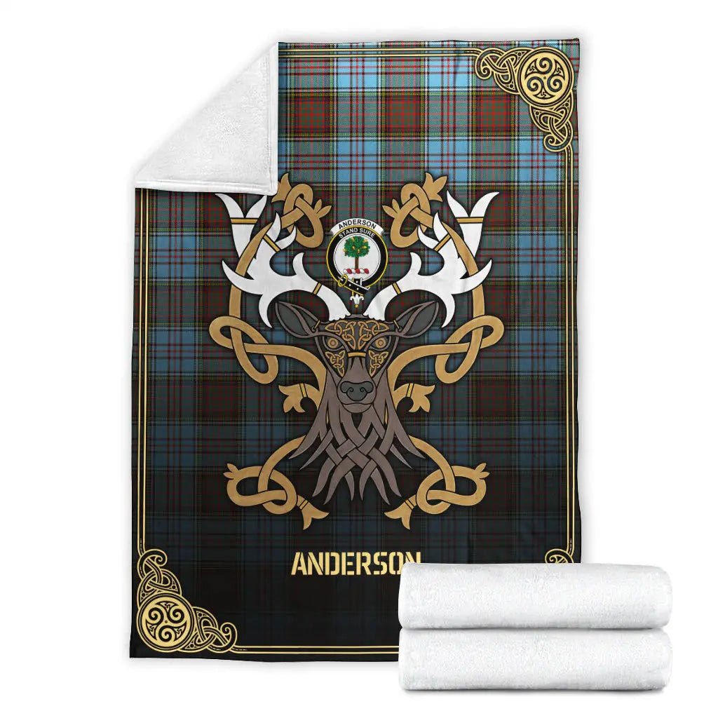 Clan Anderson Ancient Tartan Crest Premium Blanket Celtic Stag Style KD66 Clan Anderson Tartan Today   