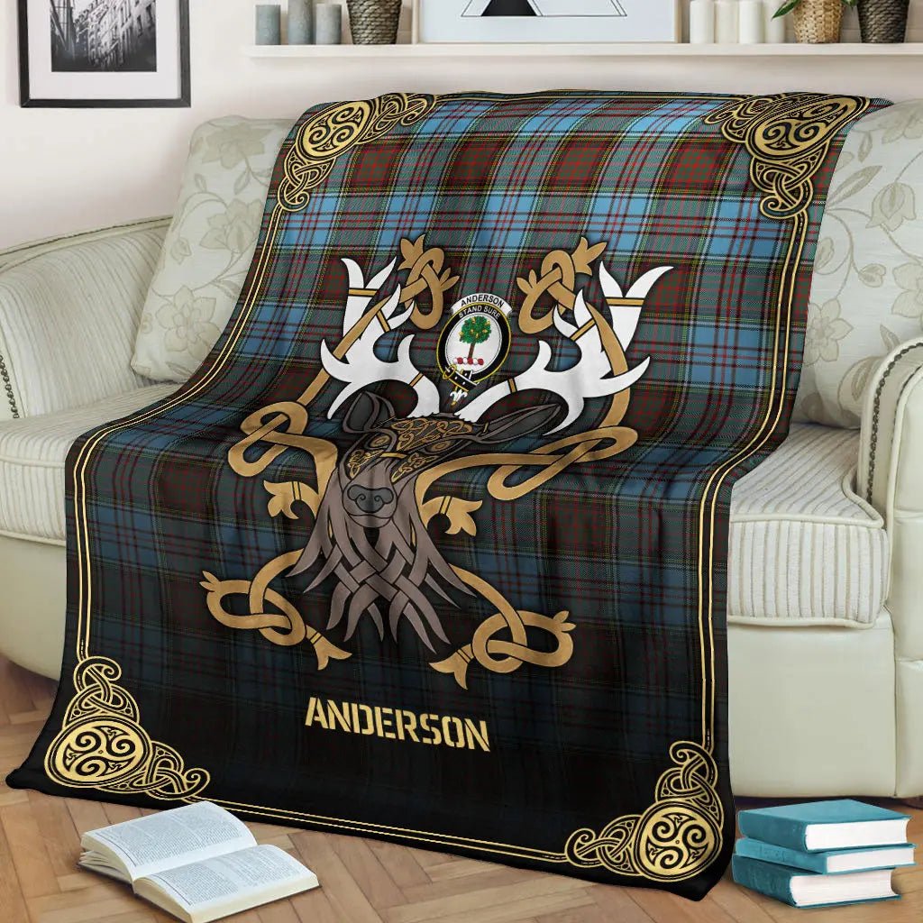 Clan Anderson Ancient Tartan Crest Premium Blanket Celtic Stag Style KD66 Clan Anderson Tartan Today   