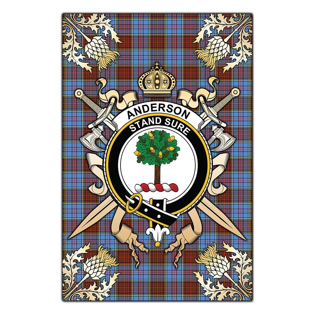 Clan Anderson Modern Tartan Crest Black Garden Flag  - Gold Thistle  NC64 Clan Anderson Tartan Today   