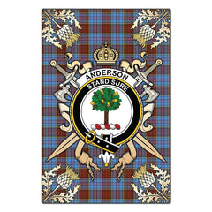 Clan Anderson Modern Tartan Crest Black Garden Flag  - Gold Thistle  NC64 Clan Anderson Tartan Today   