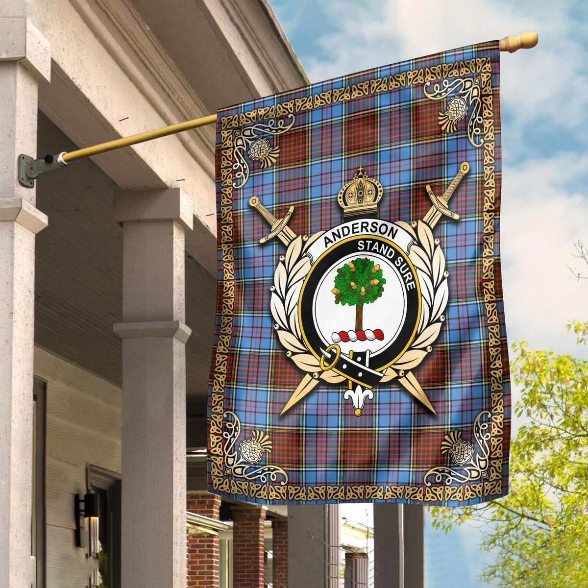 Clan Anderson Modern Tartan Crest Garden Flag  - Celtic Thistle  VM84 Clan Anderson Tartan Today   