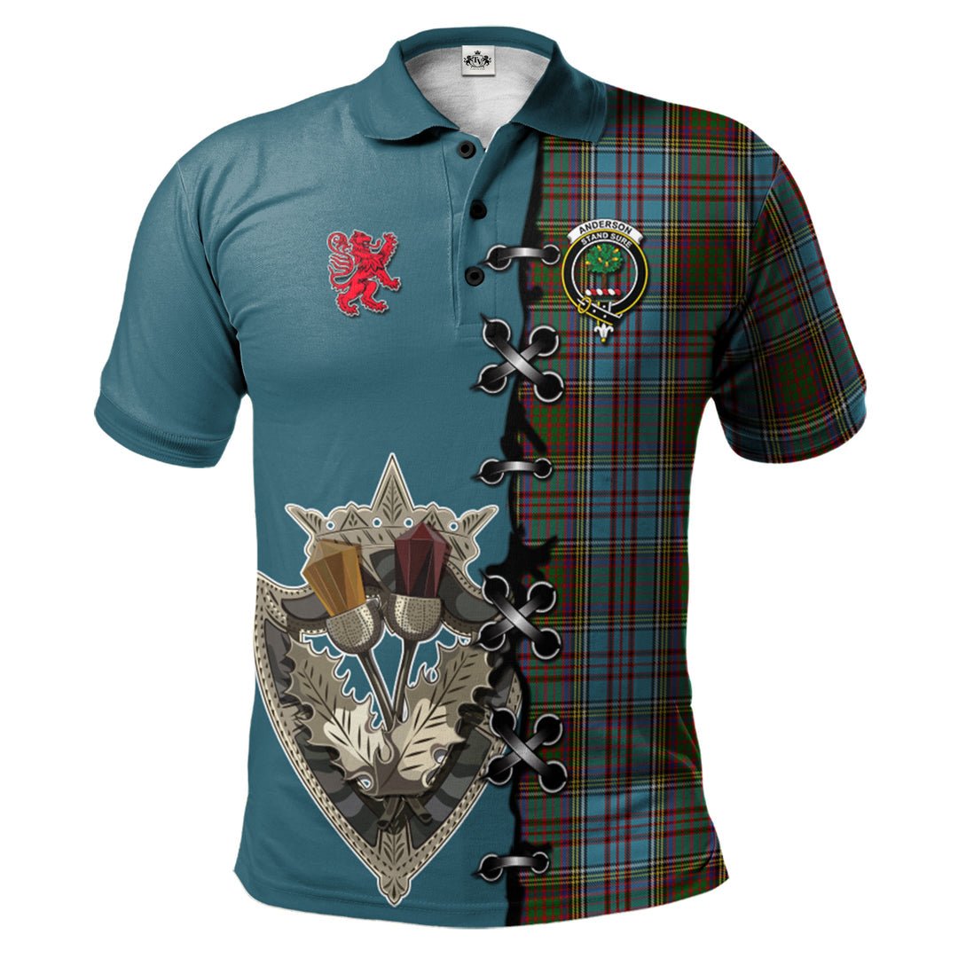 Clan Anderson Tartan Polo Shirt - Lion Rampant And Celtic Thistle Style FR30 Anderson Tartan Tartan Polo   