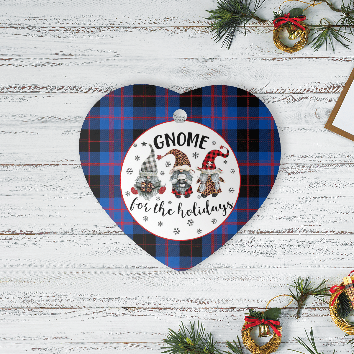 Clan Angus Modern Tartan Gnome Heart Ceramic Ornament AC71 Angus Modern Tartan Gnome Tartan Christmas   