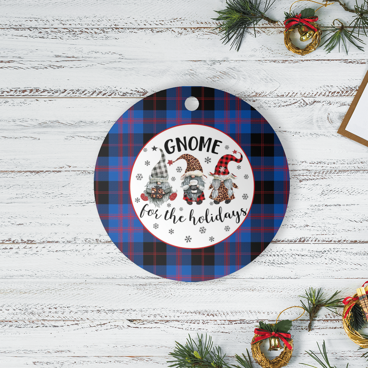 Clan Angus Modern Tartan Gnome Round Ceramic Ornament RT57 Angus Modern Tartan Tartan Christmas   