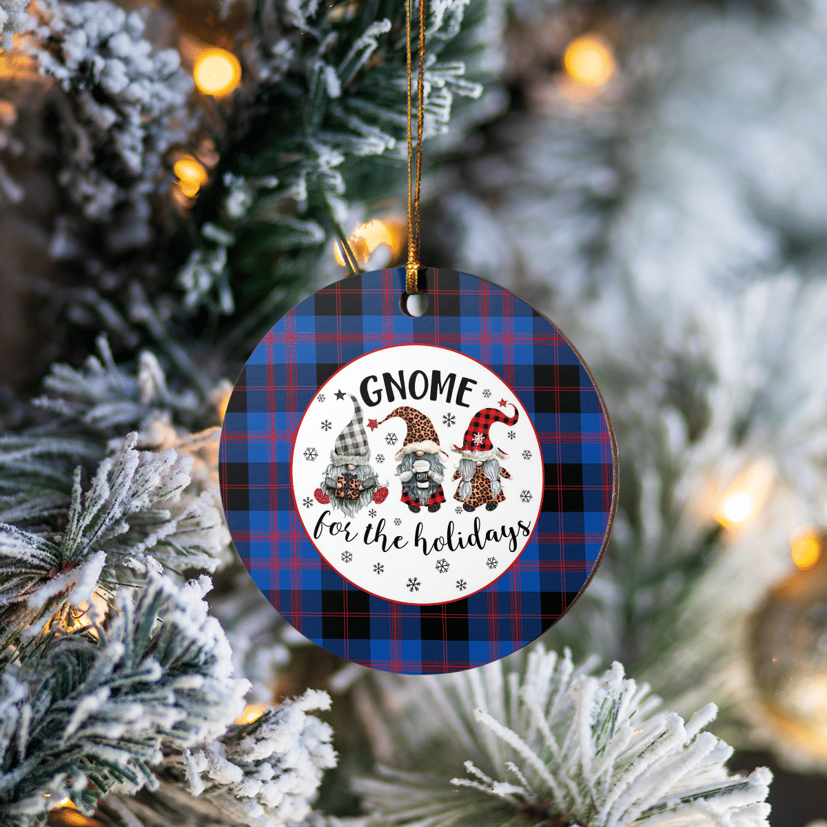 Clan Angus Modern Tartan Gnome Round Ceramic Ornament RT57 Angus Modern Tartan Tartan Christmas   