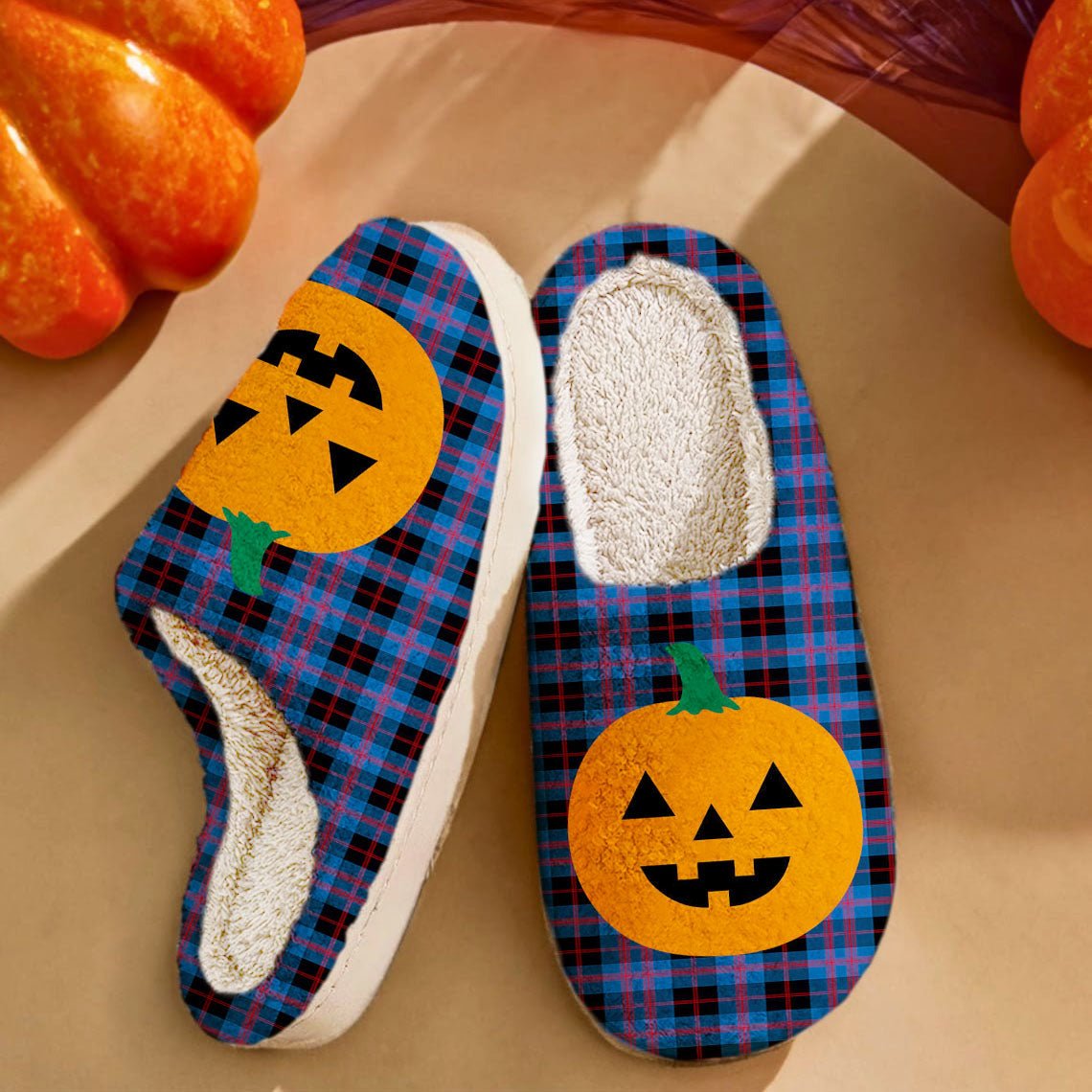 Clan Angus Modern Tartan Halloween Pumpkin Slippers, Fluffy Spooky Slippers SK63 Angus Modern Tartan Tartan Halloween   