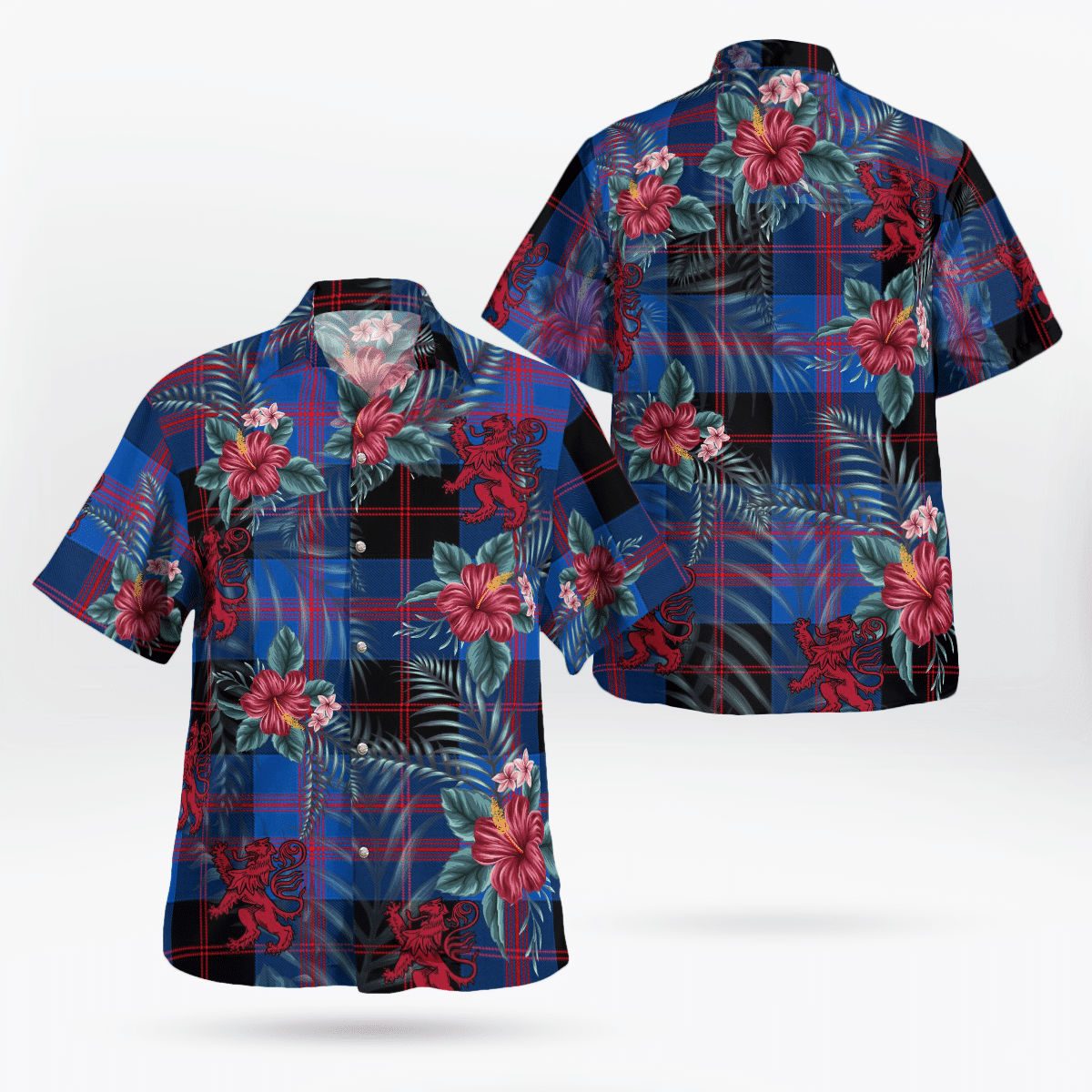 Clan Angus Modern Tartan Scottish Lion Hawaiian Shirt RN30 Angus Modern Tartan Tartan Hawaii Shirt   