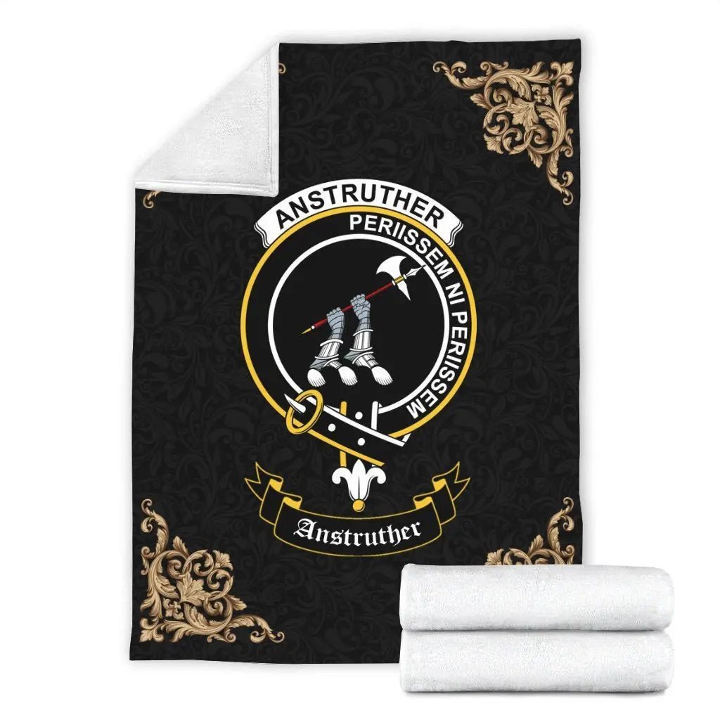 Clan Anstruther Crest Tartan Premium Blanket Black QH38 Clan Anstruther Tartan Today   