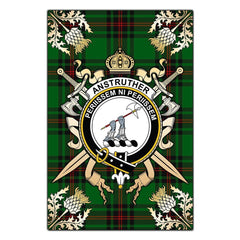 Clan Anstruther Tartan Crest Black Garden Flag  - Gold Thistle  UR51 Clan Anstruther Tartan Today   