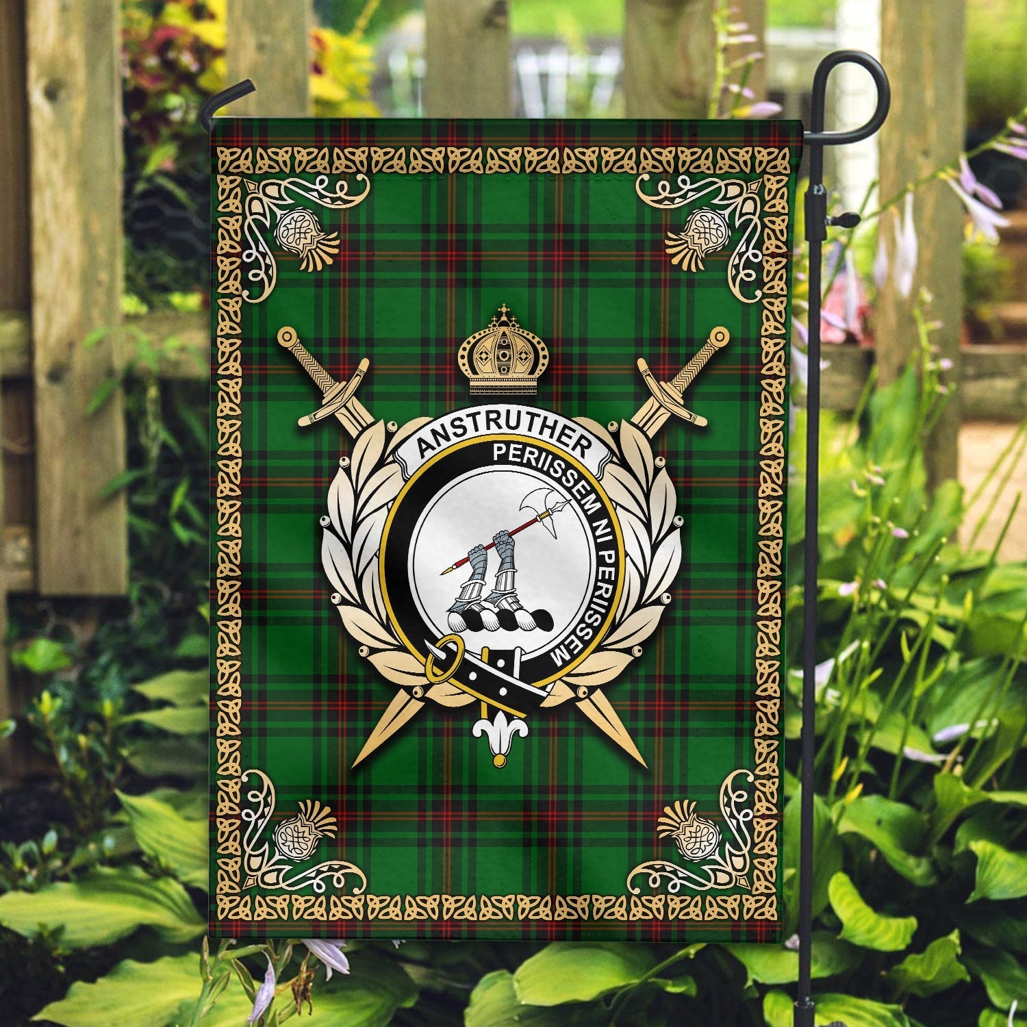 Clan Anstruther Tartan Crest Garden Flag  - Celtic Thistle  QO49 Clan Anstruther Tartan Today   