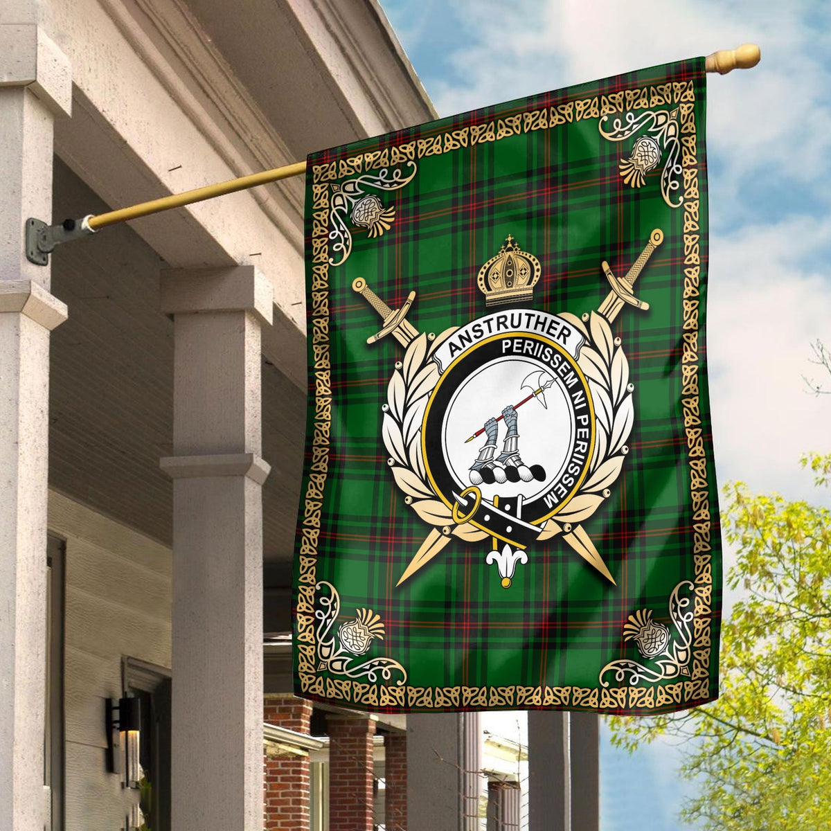 Clan Anstruther Tartan Crest Garden Flag  - Celtic Thistle  QO49 Clan Anstruther Tartan Today   