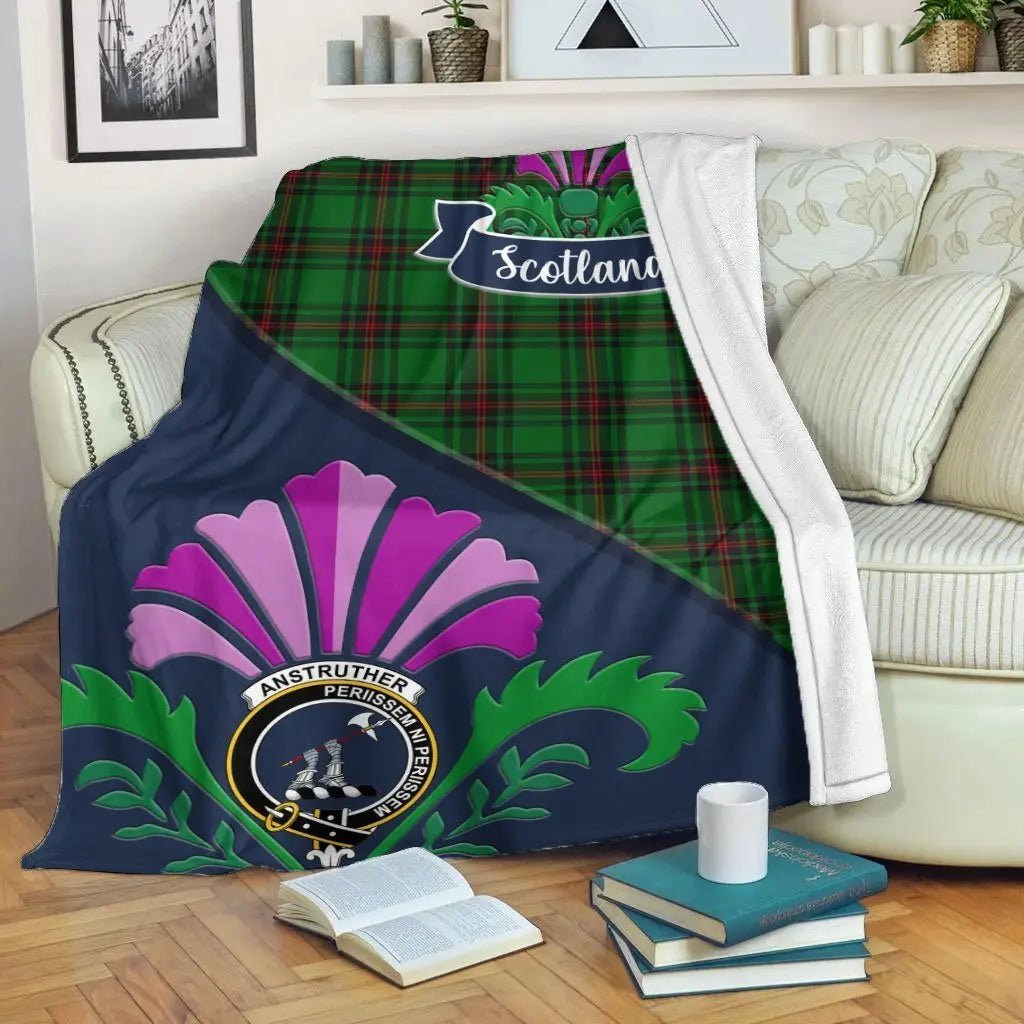 Clan Anstruther Tartan Crest Premium Blanket Thistle Style DW23 Clan Anstruther Tartan Today   