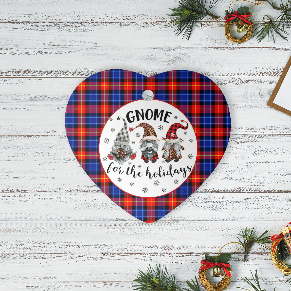 Clan Anstruther Tartan Gnome Heart Ceramic Ornament YX69 Anstruther Tartan Gnome Tartan Christmas   