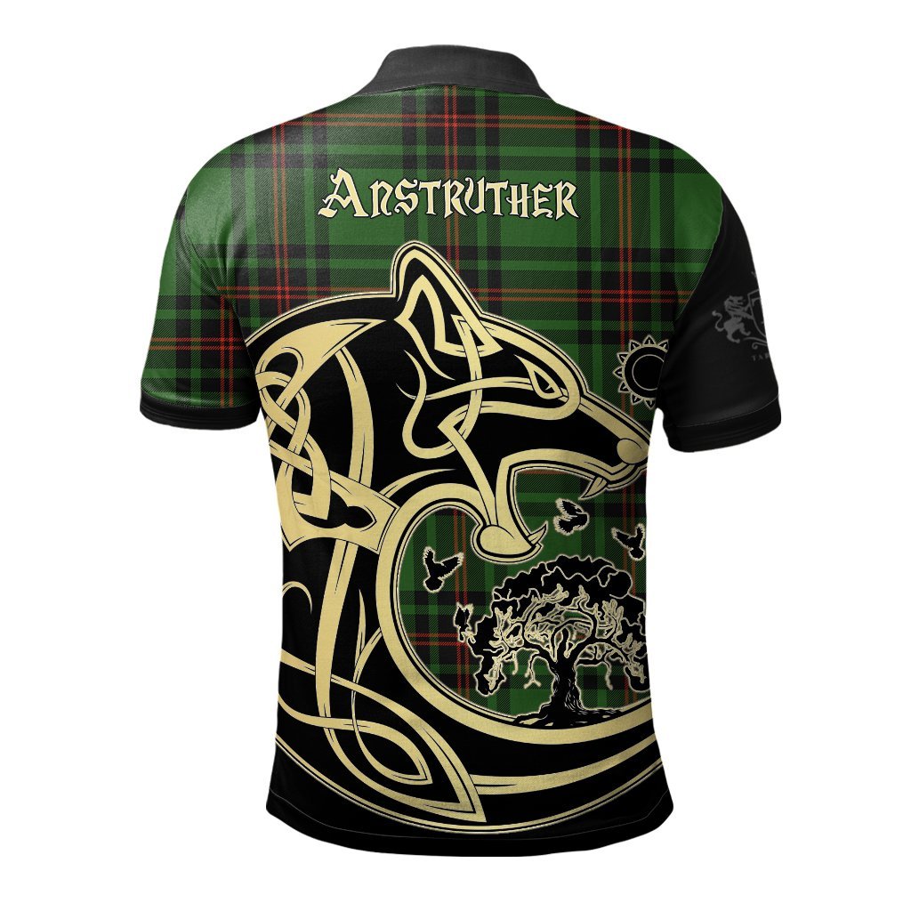 Clan Anstruther Tartan Polo Shirt Viking Wolf PN73 Anstruther Tartan Tartan Polo   