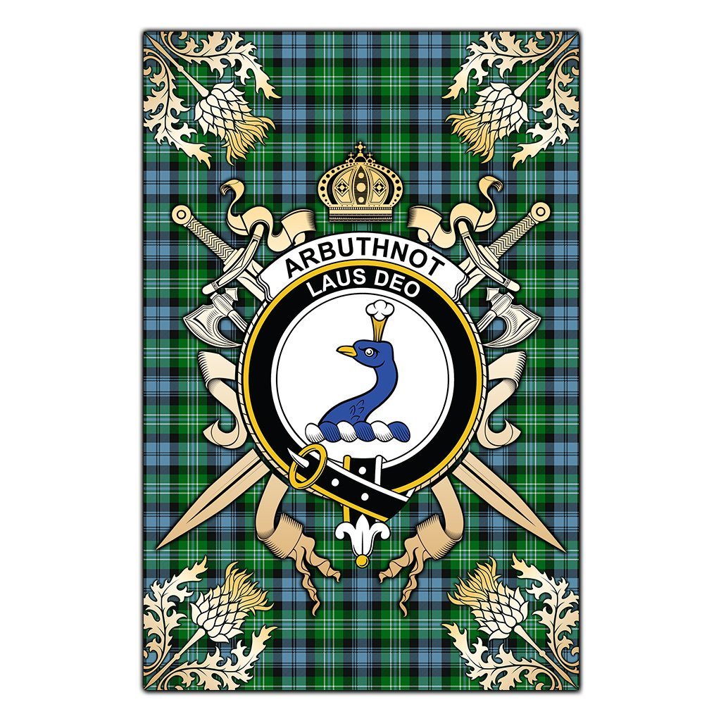 Clan Arbuthnot Ancient Tartan Crest Black Garden Flag  - Gold Thistle  FC76 Clan Arbuthnot Tartan Today   