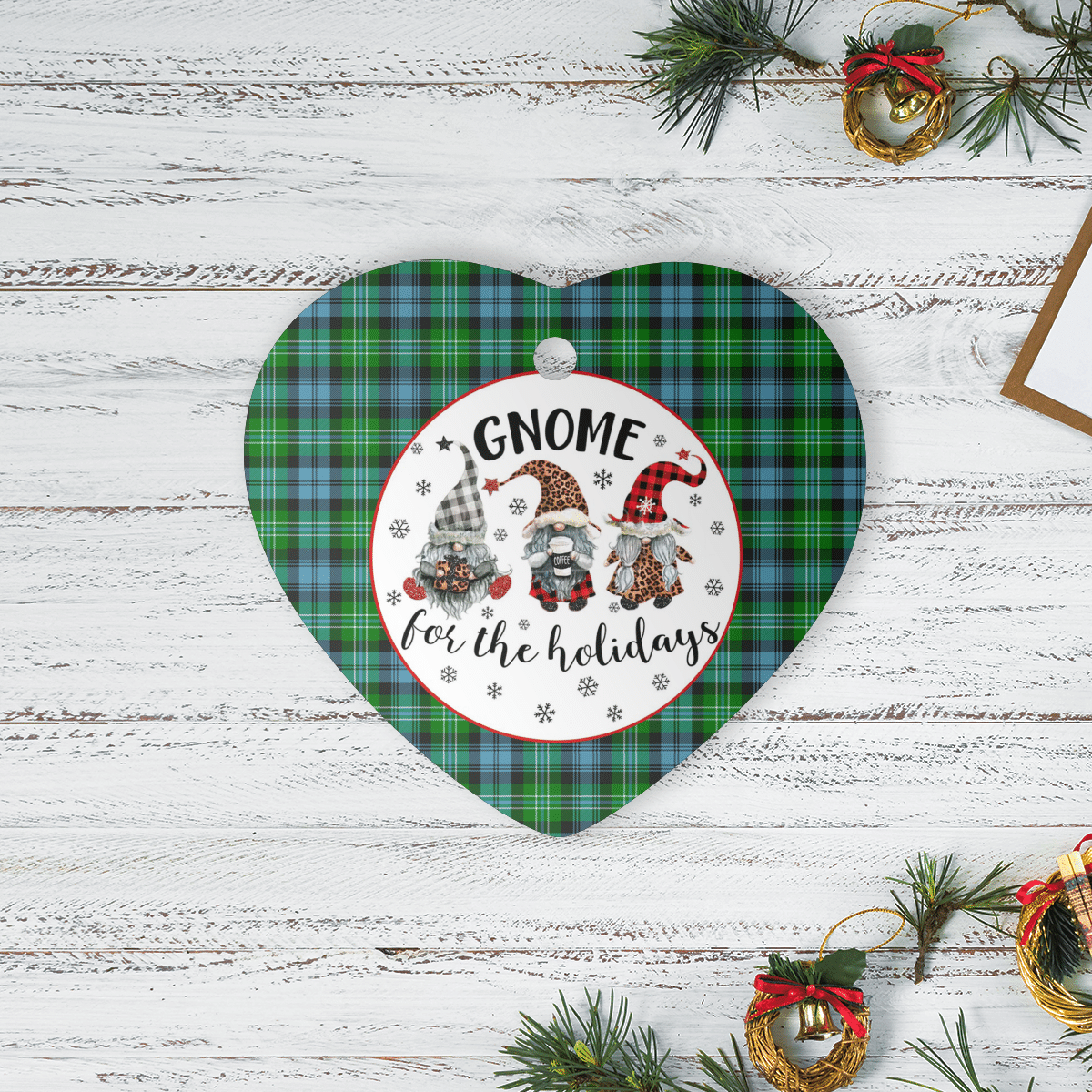 Clan Arbuthnot Ancient Tartan Gnome Heart Ceramic Ornament TE45 Arbuthnot Ancient Tartan Gnome Tartan Christmas   