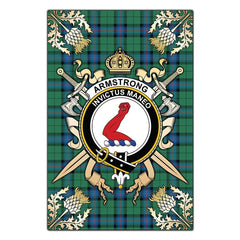 Clan Armstrong Ancient Tartan Crest Black Garden Flag  - Gold Thistle  EG71 Clan Armstrong Tartan Today   