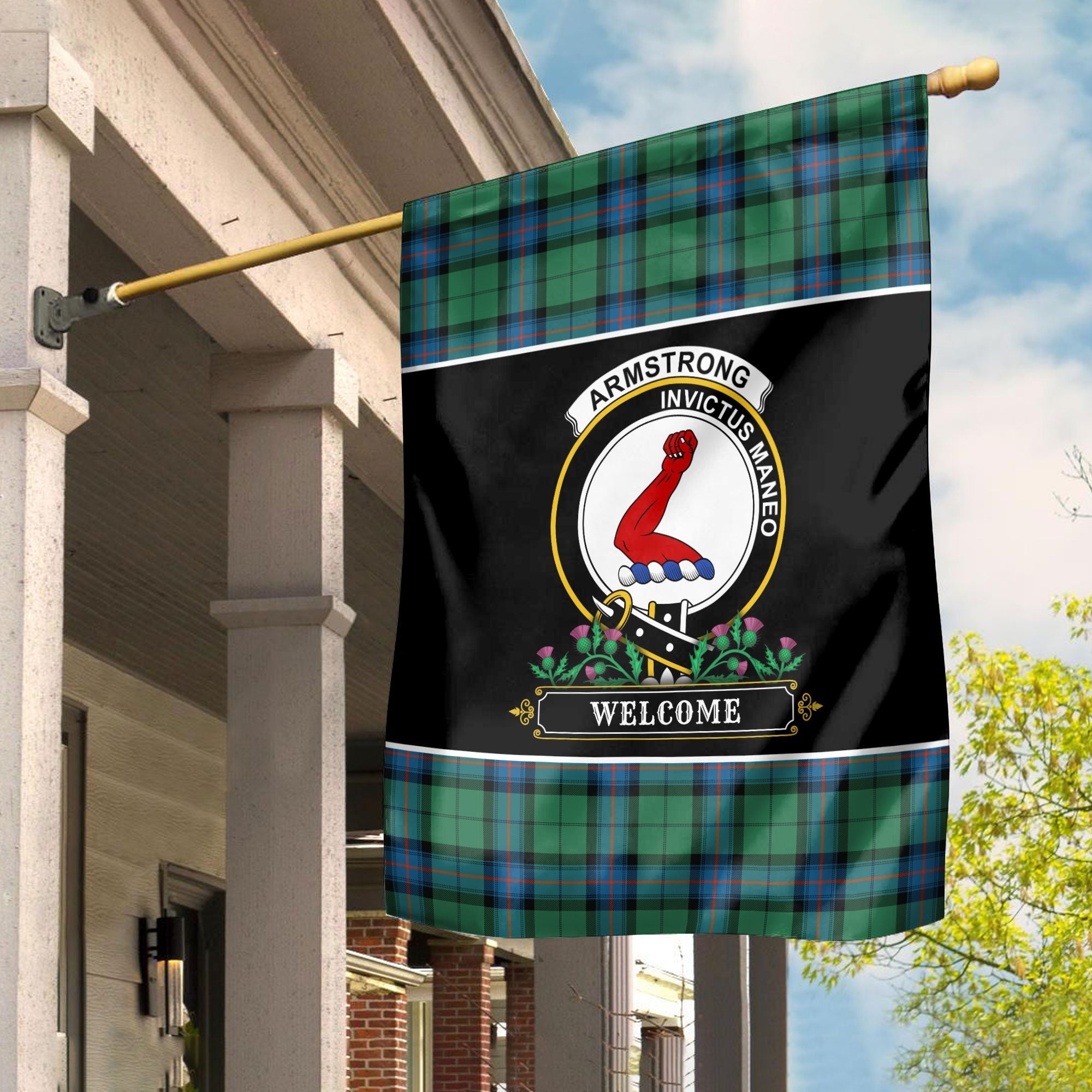 Clan Armstrong Ancient Tartan Crest Garden Flag  - Welcome  ZM55 Clan Armstrong Tartan Today   