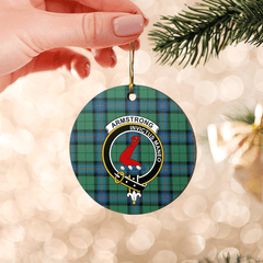 Clan Armstrong Ancient Tartan Crest Round Ceramic Ornament UP39 Armstrong Ancient Tartan Tartan Christmas   